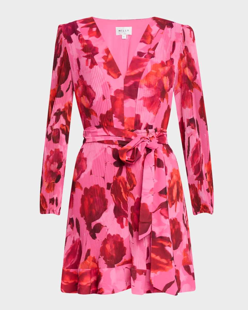 Liv Pleated Floral-Print Mini Dress